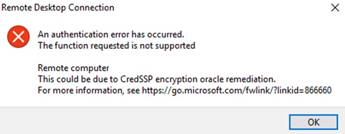 RDP Error: CredSSP encryption oracle remediation